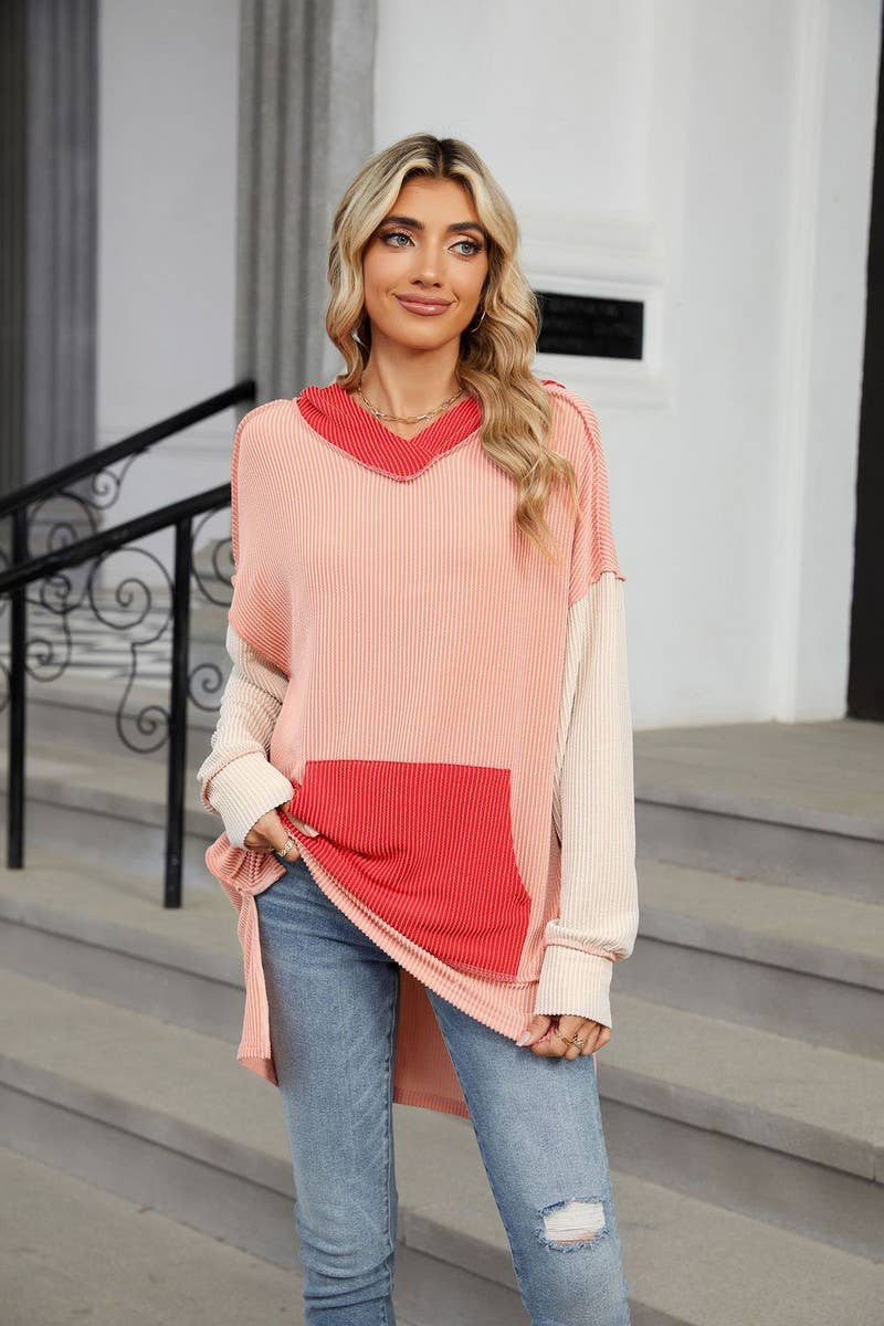 CWOHOL1111_AUTUMN AND WINTER COLOR MATCHING IRREGULAR HOODIE