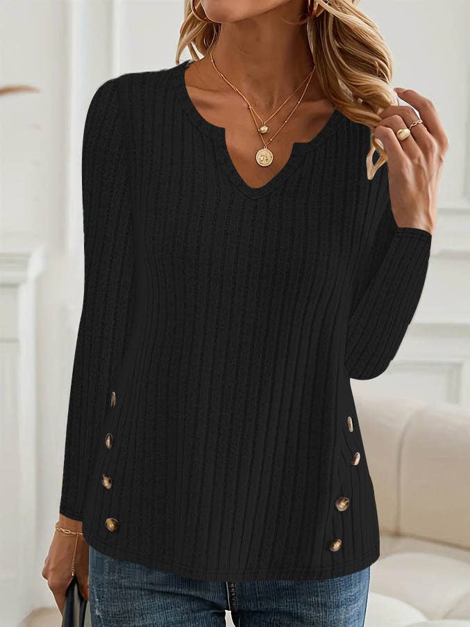 SOLID COLOR CASUAL KNIT BUTTON PULLOVER SWEATER