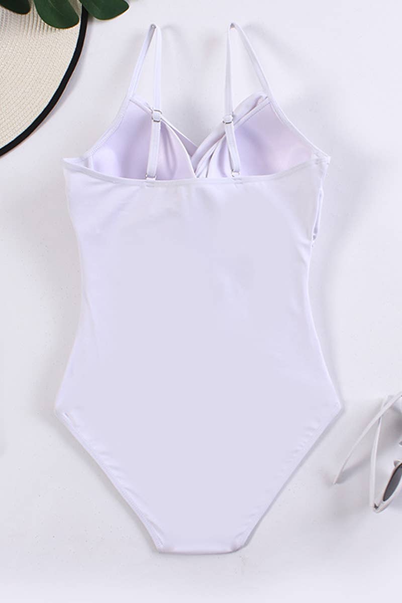 CWMW0805_CROSS COLORED PLEATED ONE-PIECE SWIMSUIT