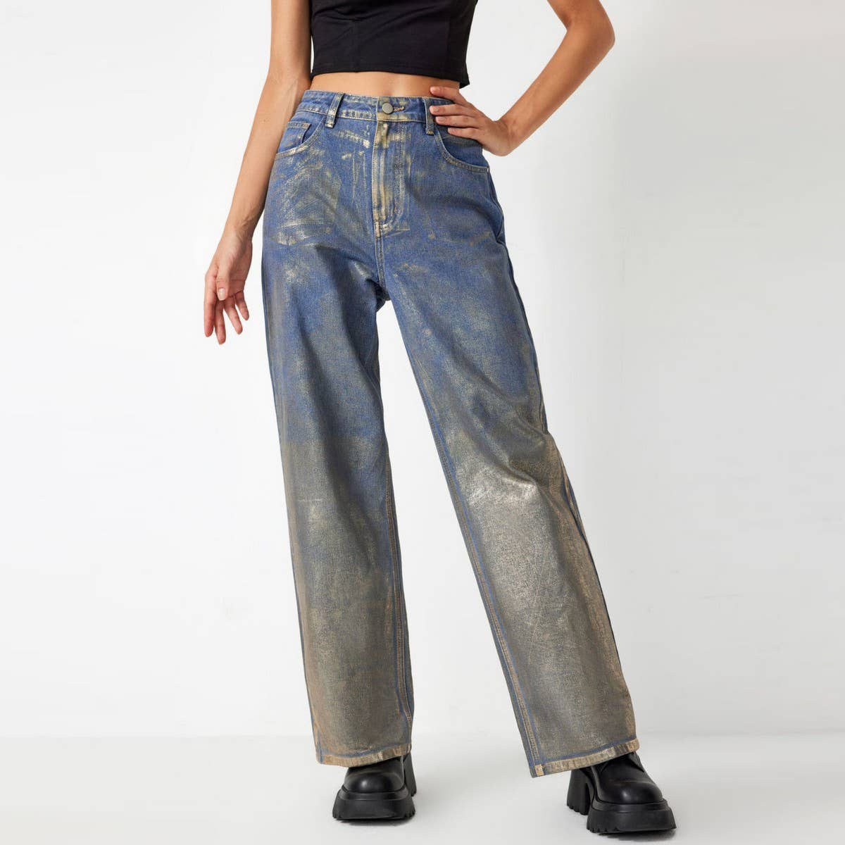 MID RISE STRAIGHT SPRAY PAINTED GRADIENT JEANS