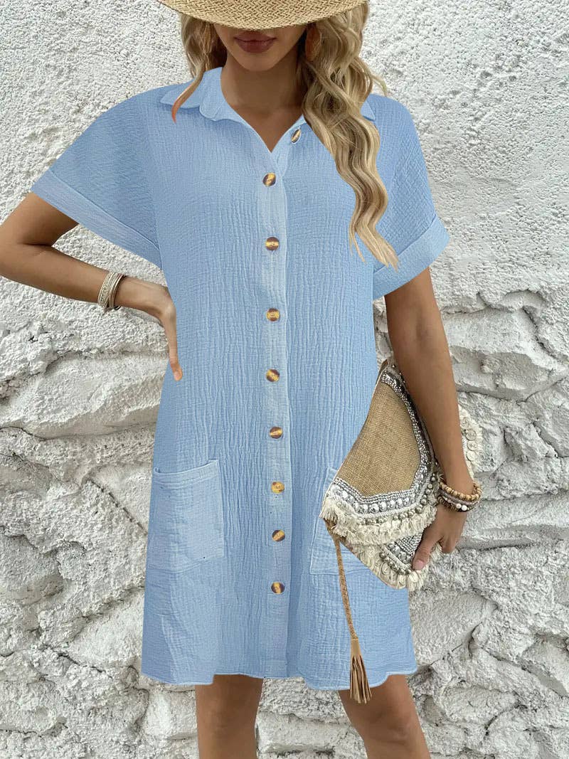 Simple solid-color casual lapel shirt dress