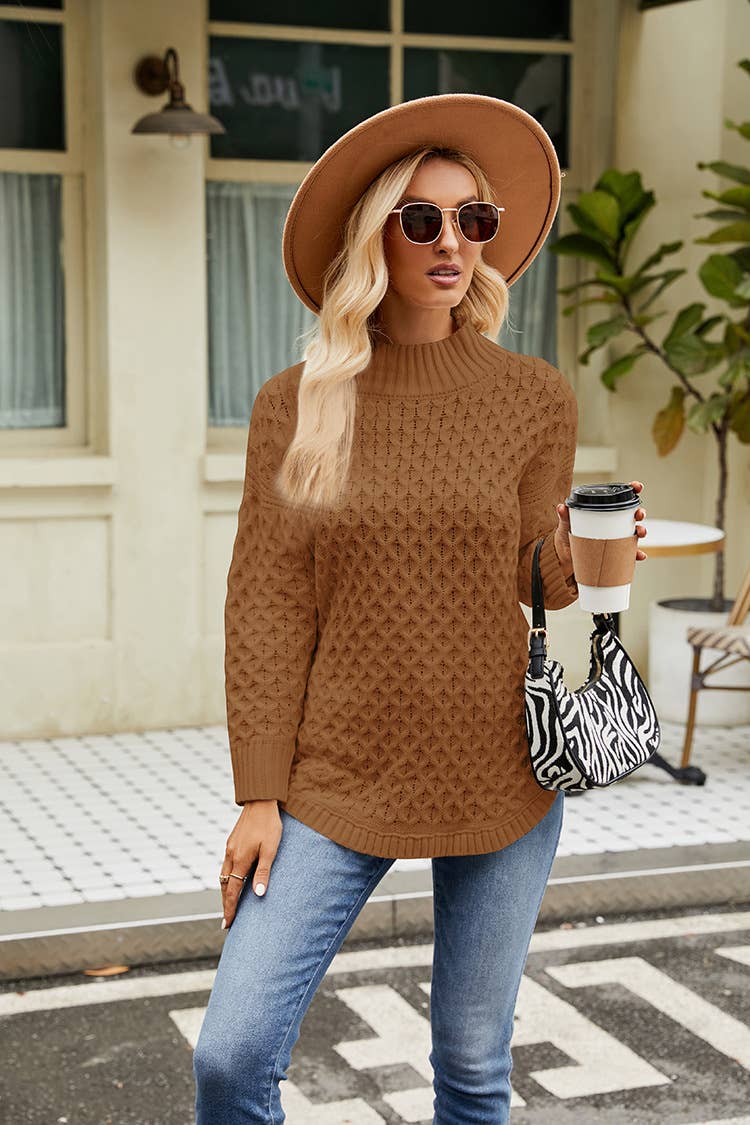 SLOUCHY KNIT SWEATER SOLID COLOR KNIT SWEATER