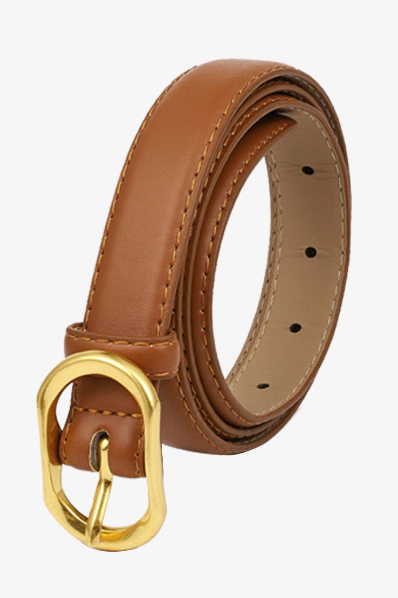 GOLD ROUND BUCKLE SLIM BELT_CWABE0086