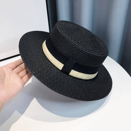 Summer travel sun protection flat top straw hat_CWAH3439