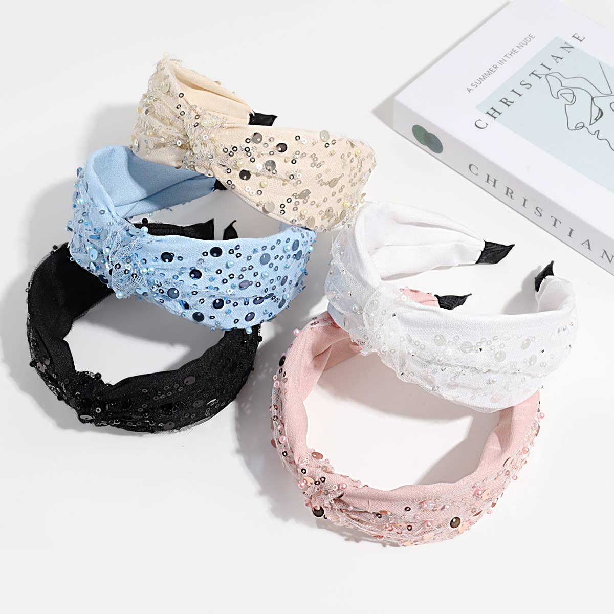 VINTAGE MESH SEQUIN KNOTTED HEADBAND