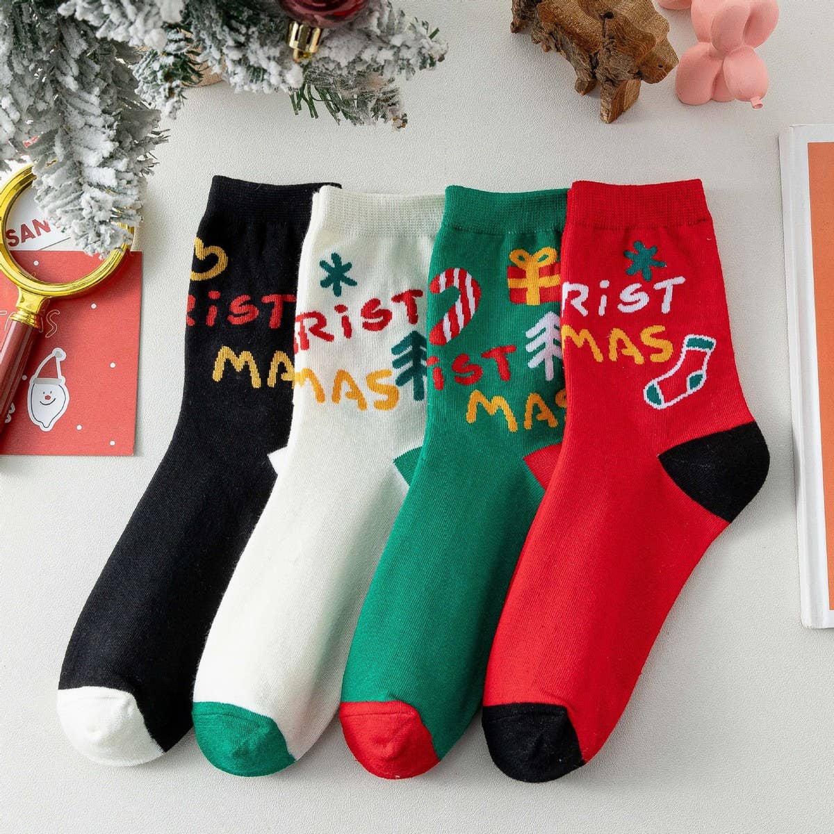 NEW CHRISTMAS CARTOON ELK SANTA CLAUS SOCKS