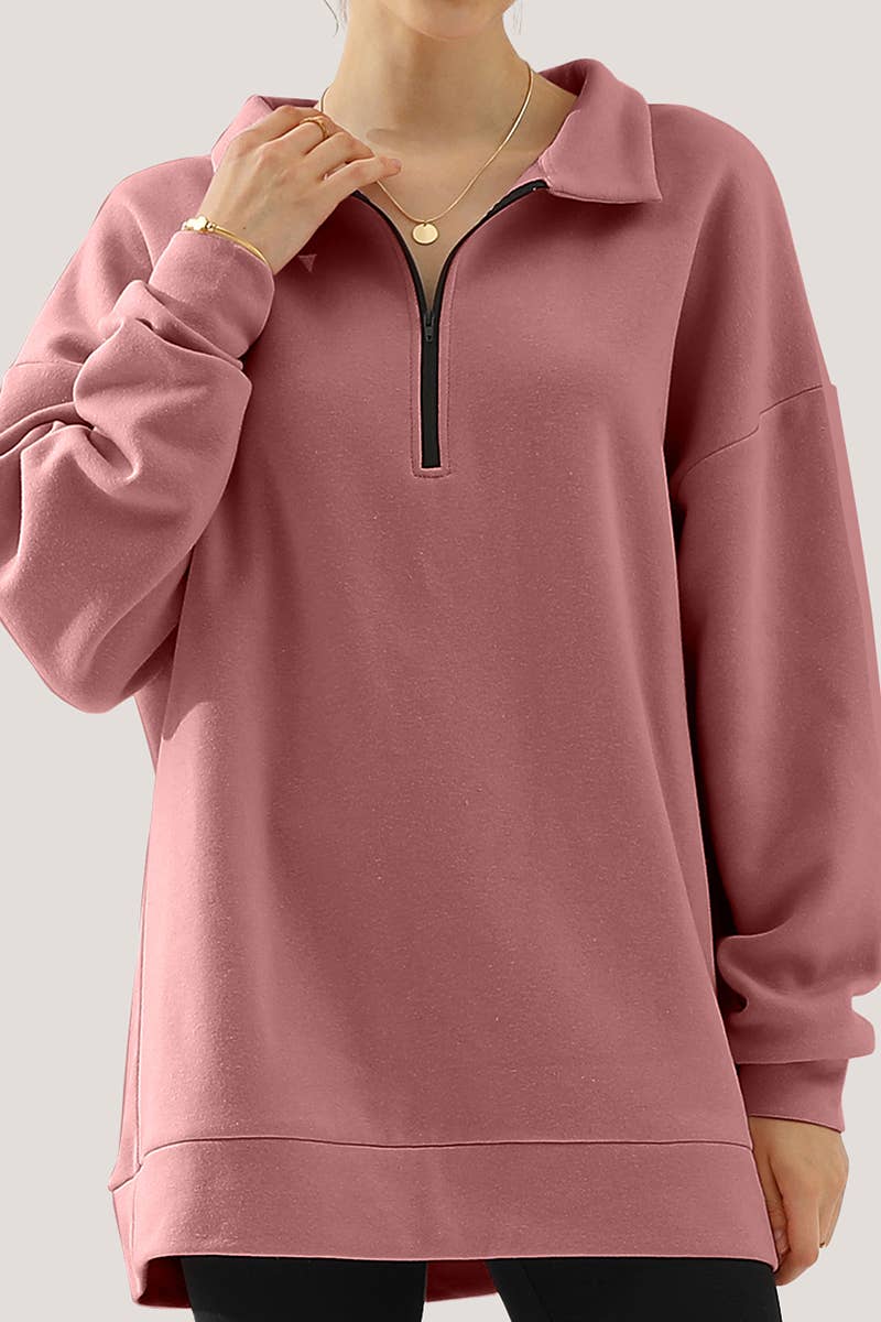 CWOHOL431_Zip Neck Lightweight Pullover Sweatshirt
