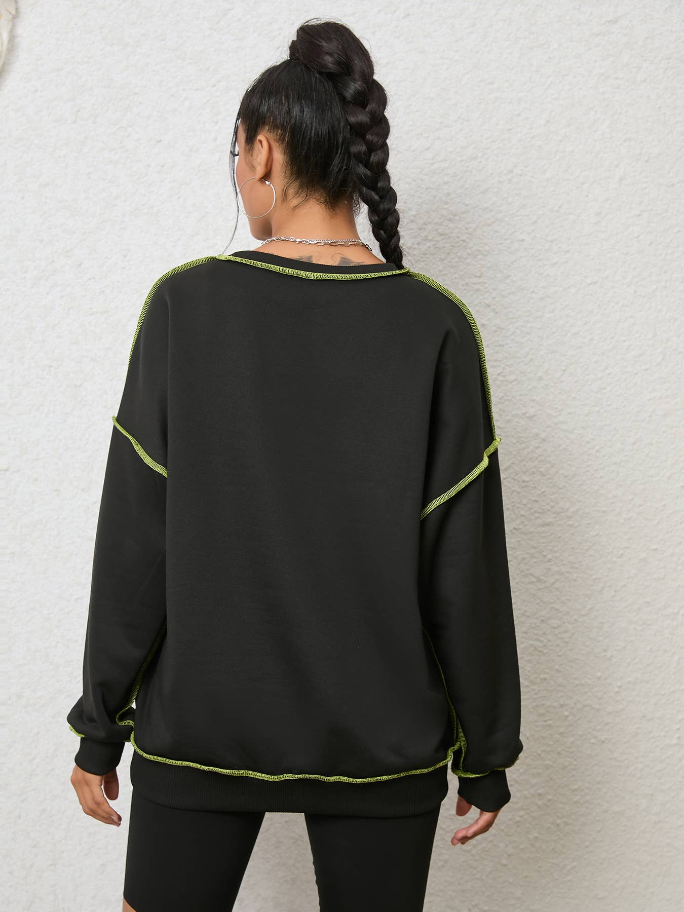 SOLID COLOR LOOSE ROUND NECK LONG-SLEEVED HOODIE