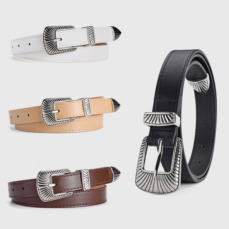 Retro silver buckle simple and versatile belt