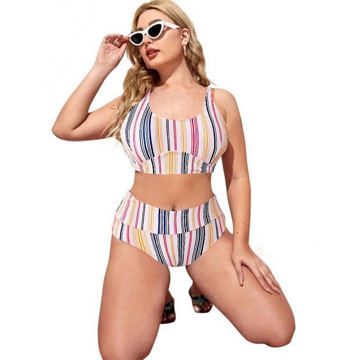 SIMPLE STRIPED PLUS SIZE BIKINI SWIMSUIT_CWMW0238