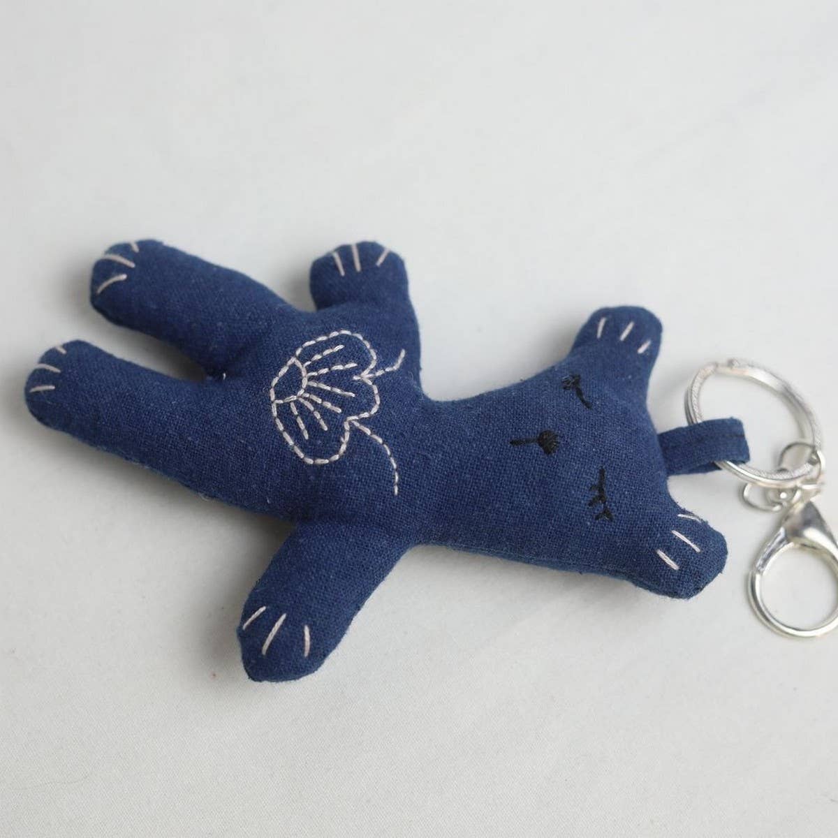 Embroidered Indigo Bear Plush Charm