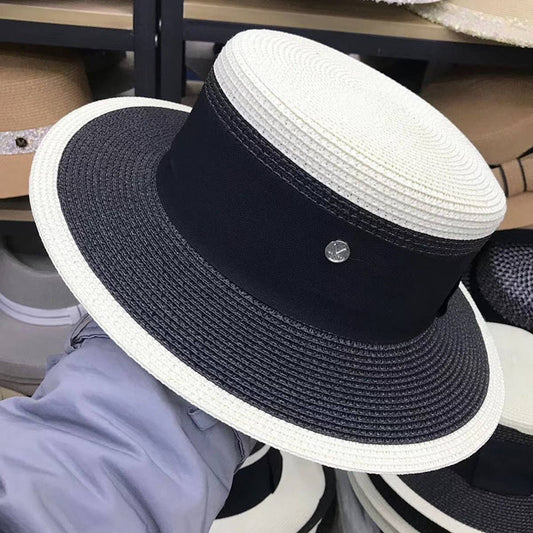 Designer fashion flat top straw hat for women_CWAH3438