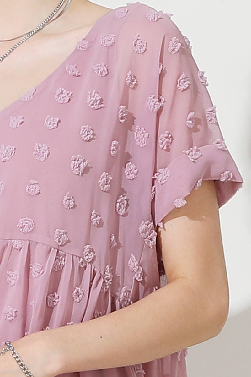 CWDSD10343_DOT CHIFFON SHORT LOVELY V NECK RESS