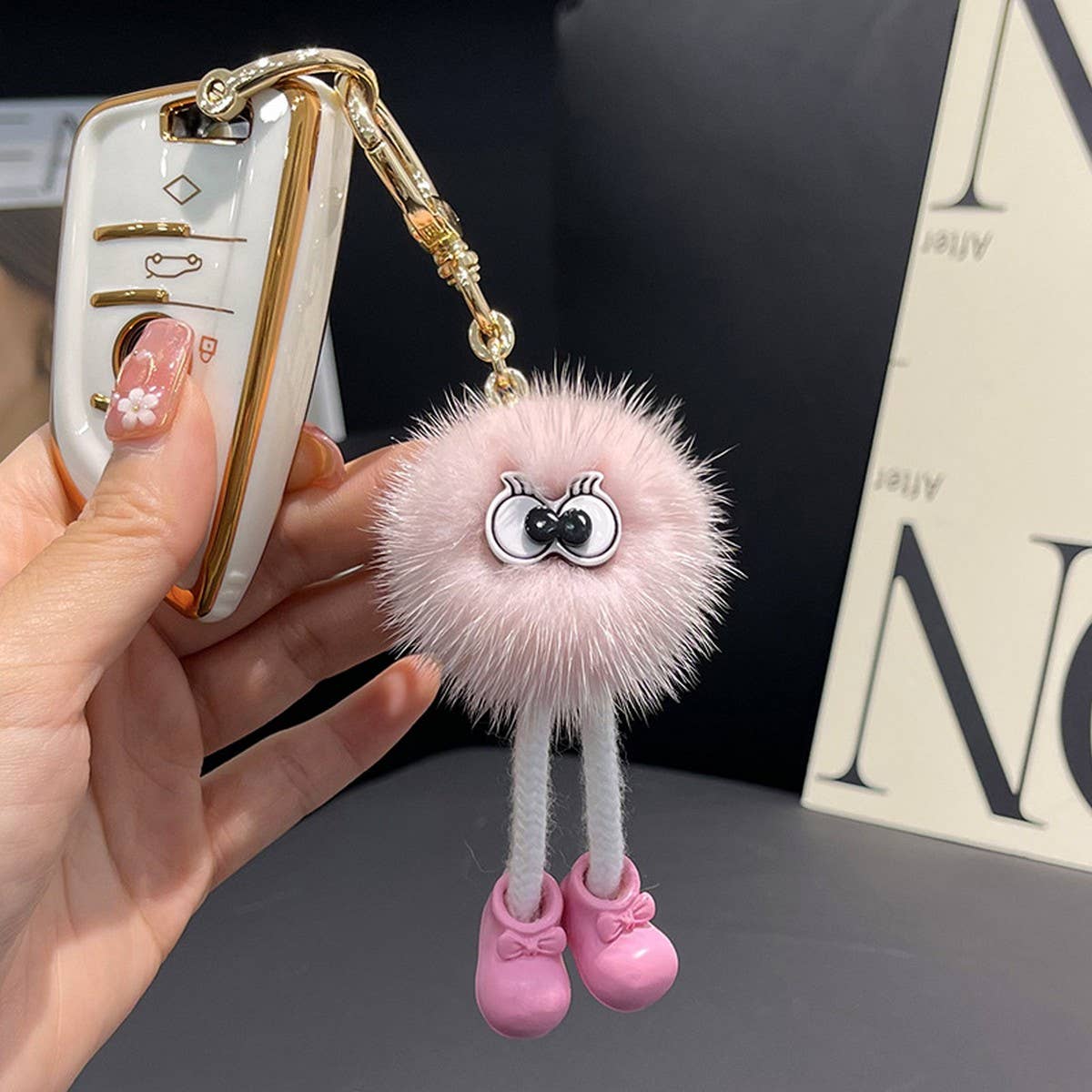 CUTE FUR BRIQUETTES CAR KEYCHAIN BAG PENDANT