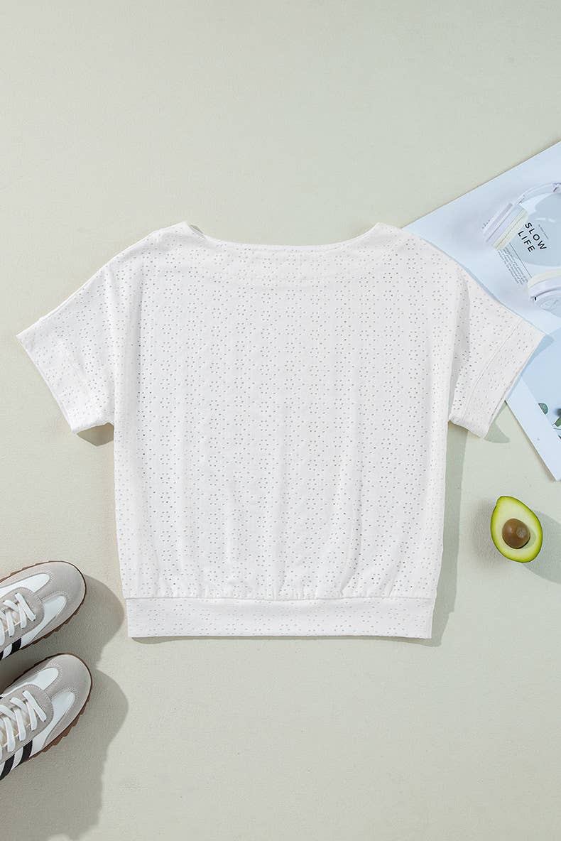 Solid color half sleeve mesh round neck T-shirt