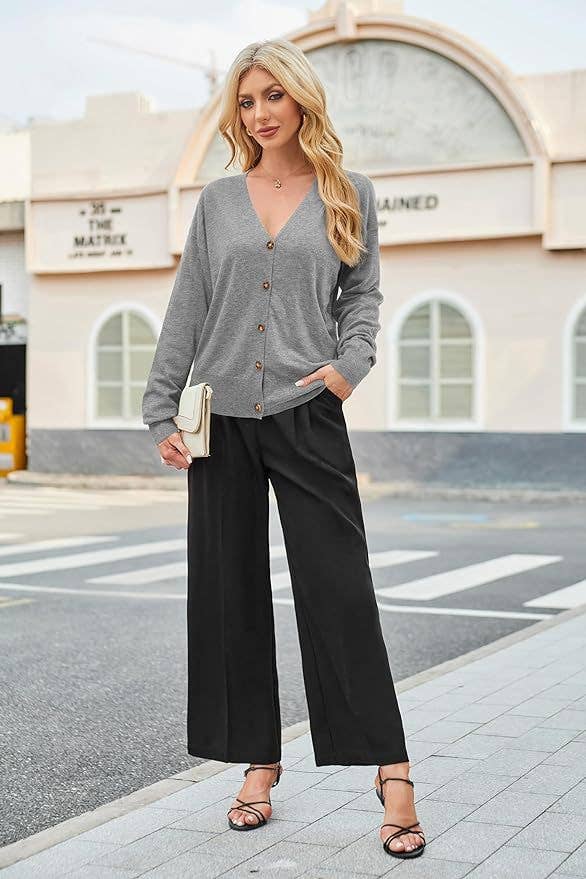 SIMPLE V-NECK SINGLE BREASTED THIN CARDIGAN