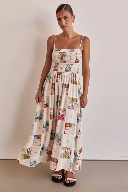 Fashion loose halter print long cable front dress