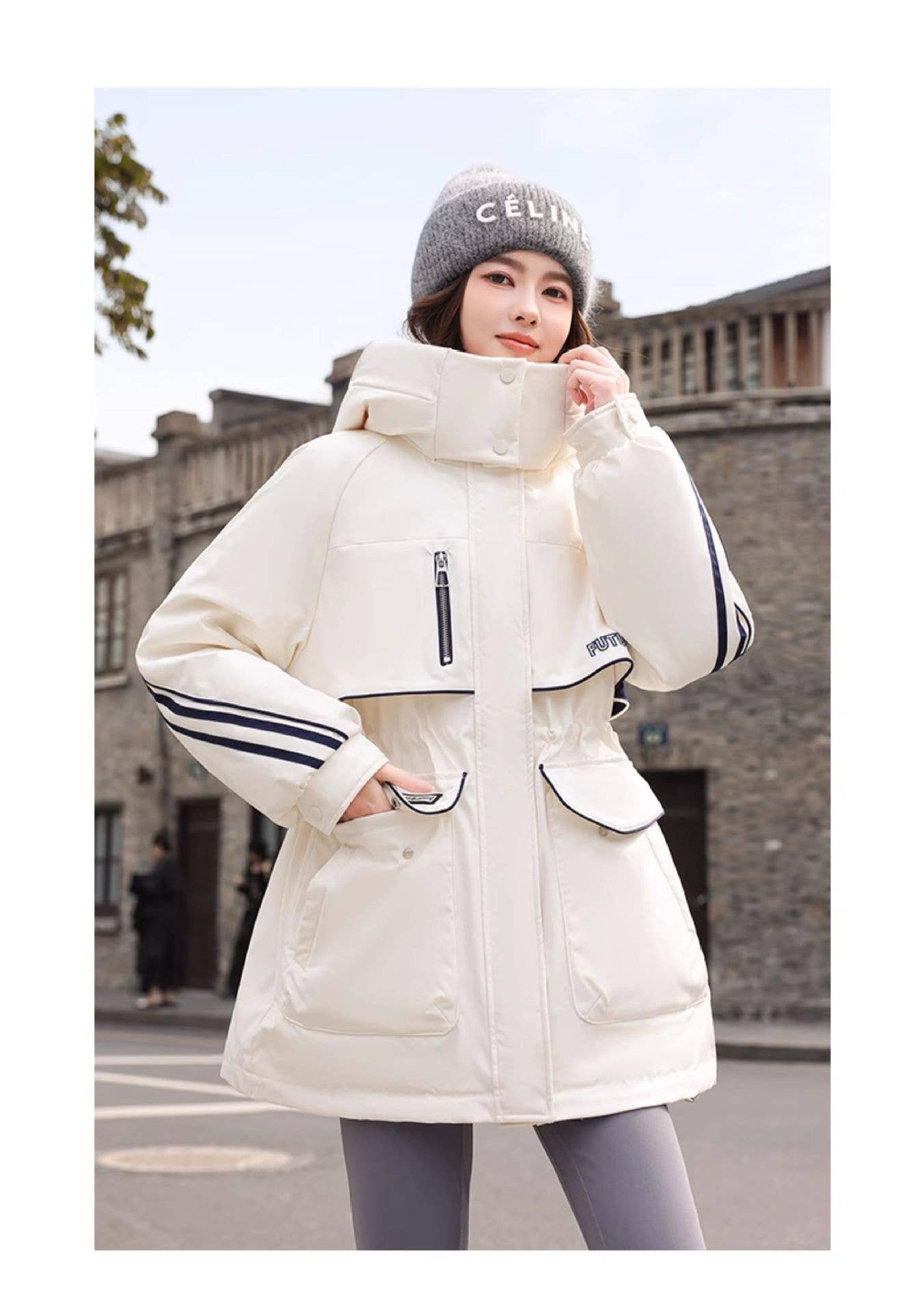 Hooded,color-blocked windproof, cotton jacket