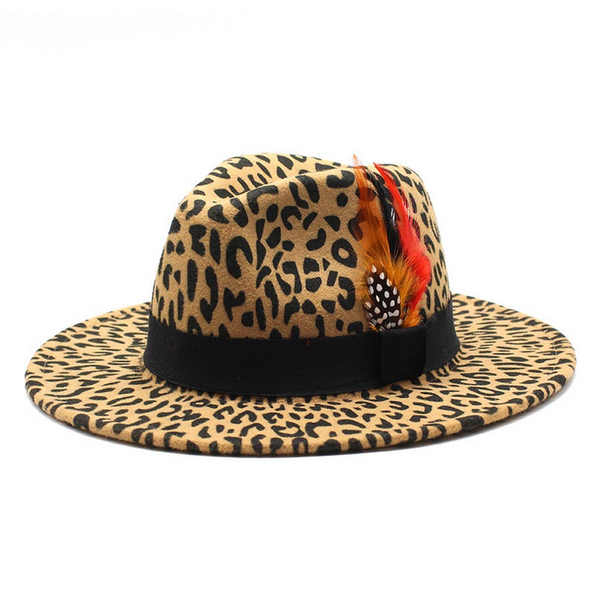 TWEED HAT LEOPARD PRINT TOP HAT WIDE BRIM JAZZ HAT_CWAH2580