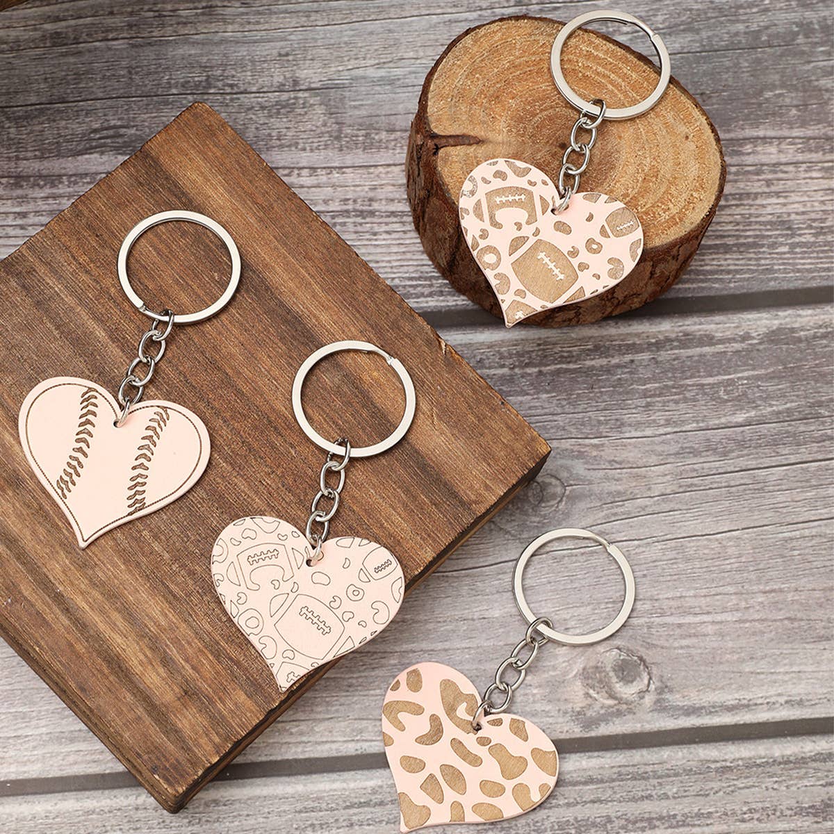 HEART SHAPED WOODEN KEYCHAIN PENDANT