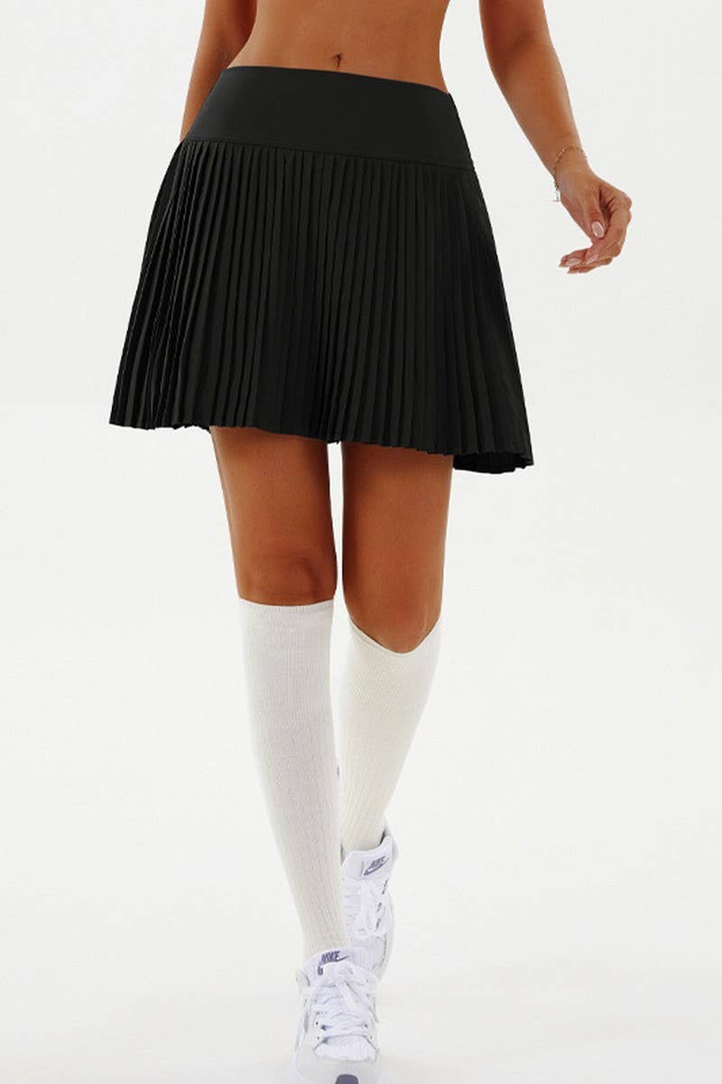 CWBSS0357_SOLID COLOR ANTI-EXPOSURE PLEATED SPORTS SKIRT