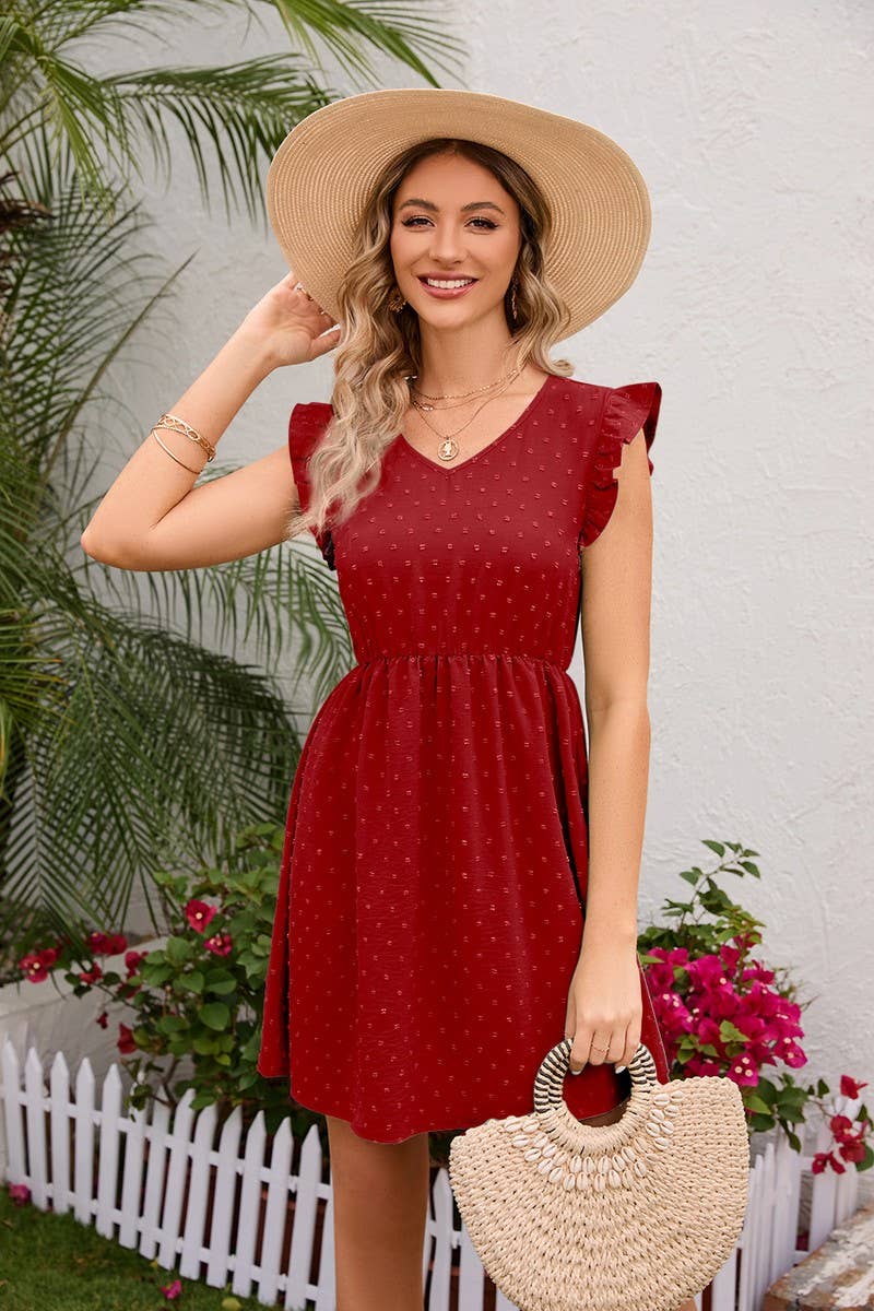 CWDSD4004_A SHORT DRESS WITH WOODEN EARS TRIMMED WAIST