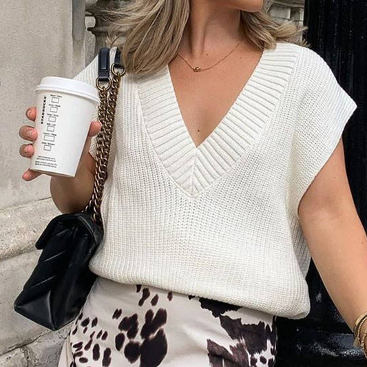 LEISURE COMMUTER V-NECK SOLID COLOR SIMPLE VEST