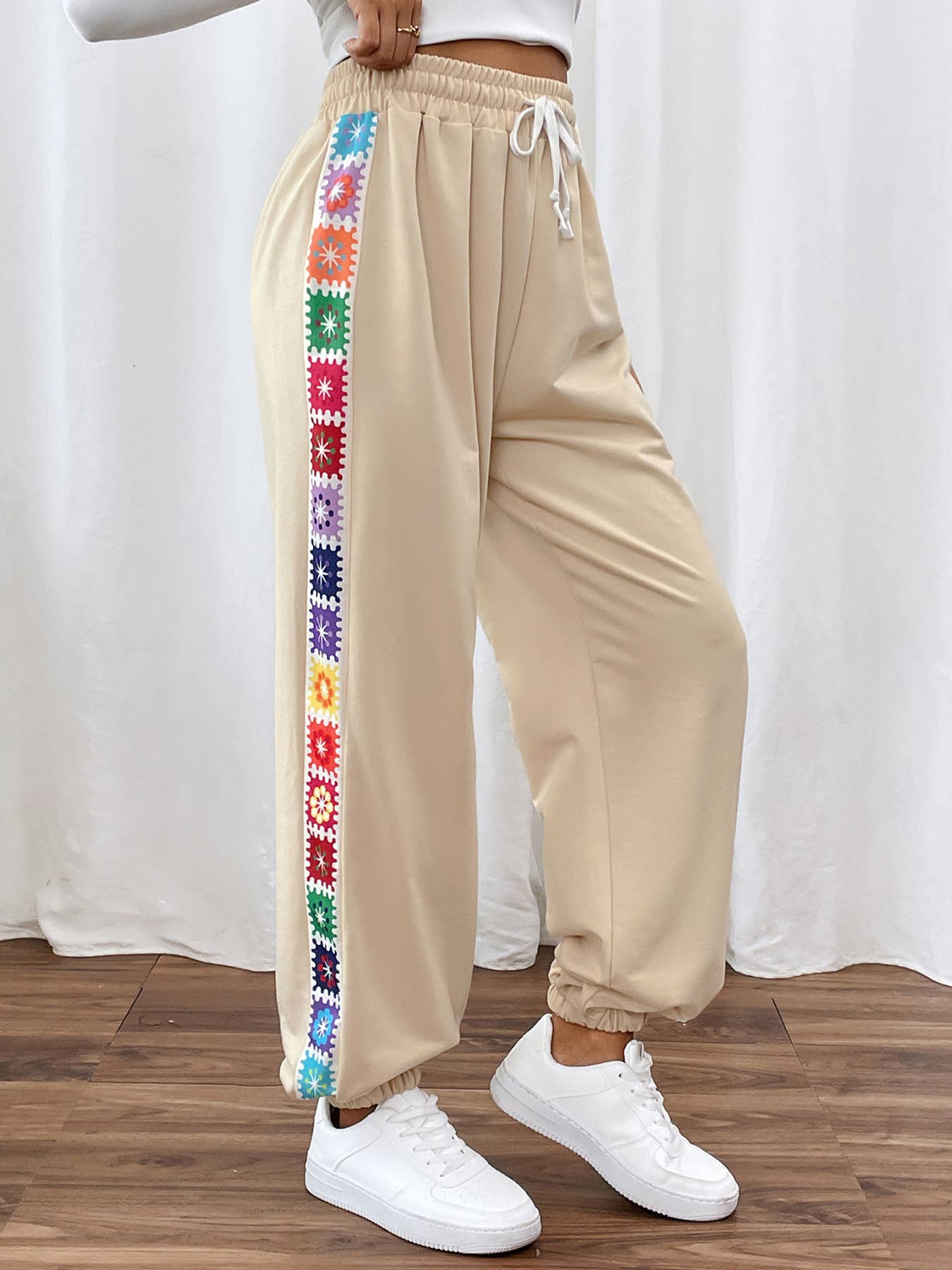 WOMEN LOOSE CASUAL STRIPED PATCHWORK SWEATPANTS