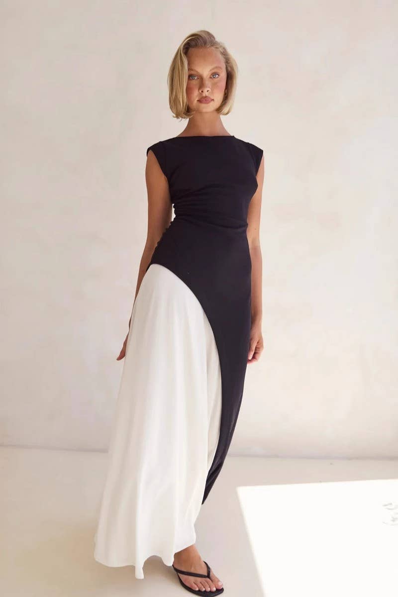 CWDMD5559_SUMMER SLEEVELESS HOLIDAY CONTRAST STITCHING DRESS