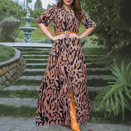 LEOPARD PRINT LONG-SLEEVE SHIRTDRESS WITHOUT BELT