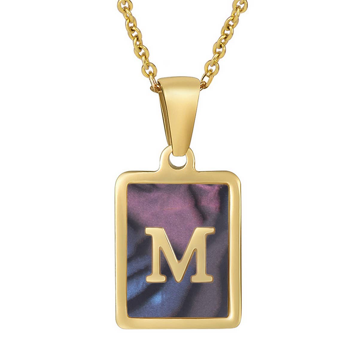 CWAJE1930_Square Stainless Steel Color Shell Letter Necklace