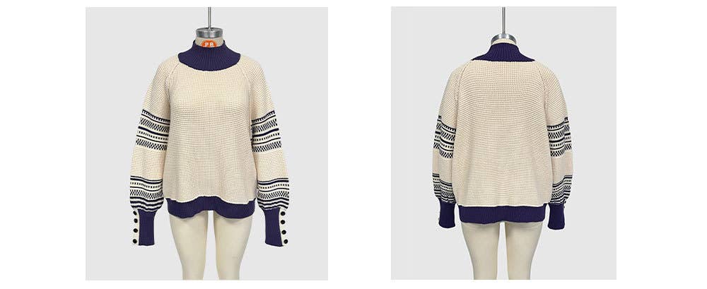 Knitted color-blocked semi-high-neck sweater