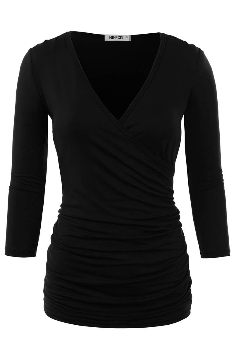 WOMEN SOLID V NECK SHIRT_CWTTL1404