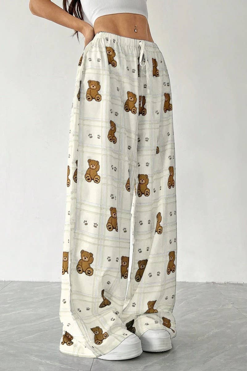 CWBLP2084_ELASTIC WAIST PRINTED LOOSE STRAIGHT LOUNGE PANTS