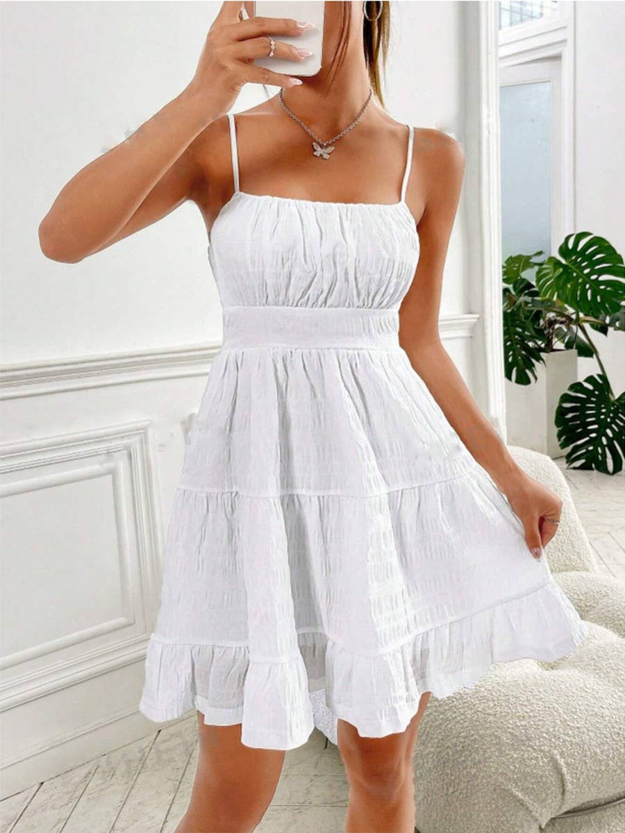 Ruffled bust ruffled hem and halter dress