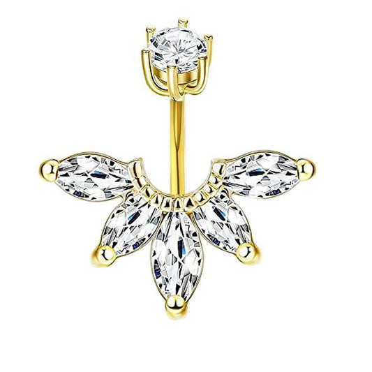 New Angel Wings CZ Belly Ring with Prong Setting