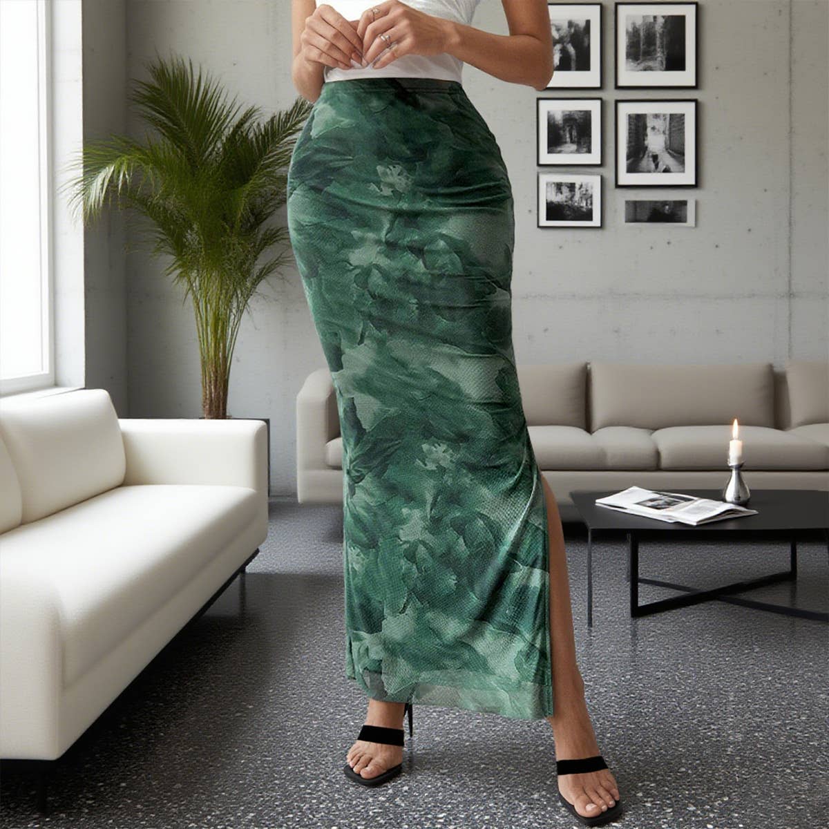 Sexy side-slit fashionable printed skirt