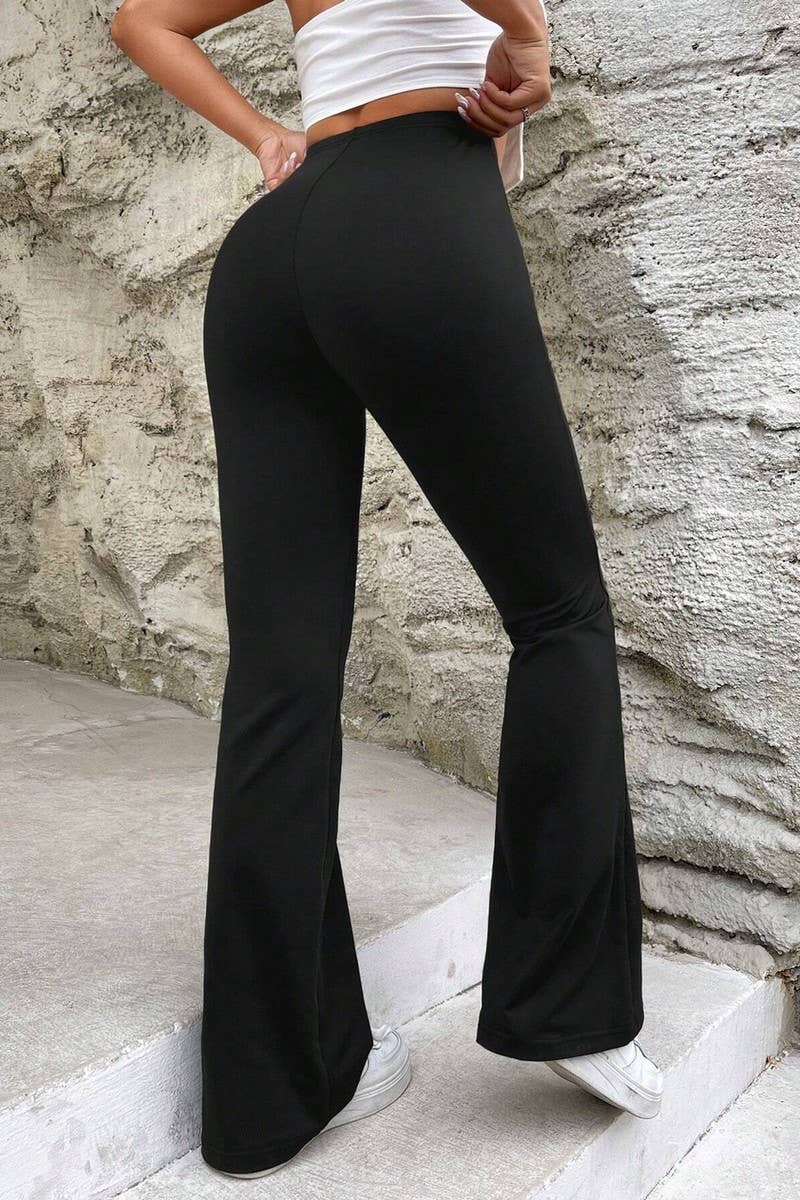 CWBLP1425_SOLID COLOR V-WAIST SLIM FLARED TROUSERS