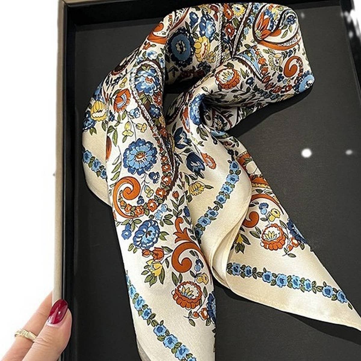 100% Silk Floral Scarf, Square, Versatile, Gift_CWASC0544
