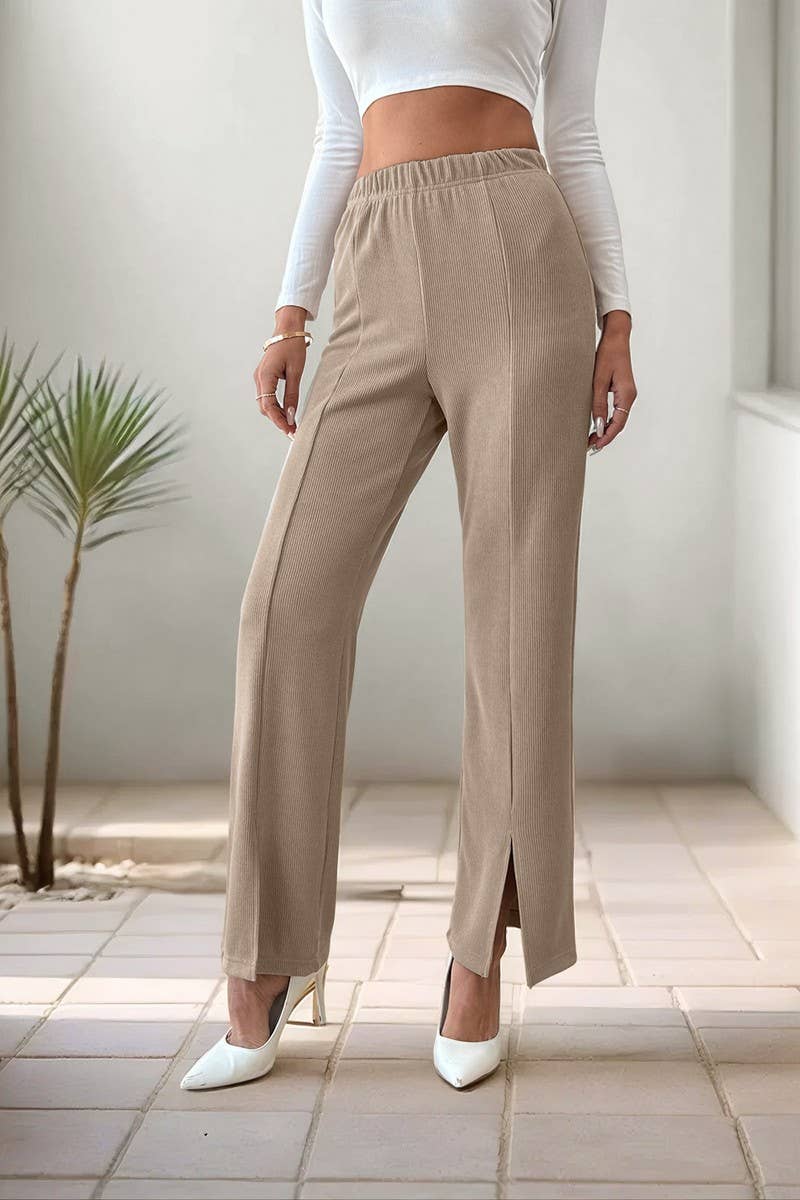 CWBLP2149_SOLID HIGH WAIST SPLIT STRAIGHT PANTS