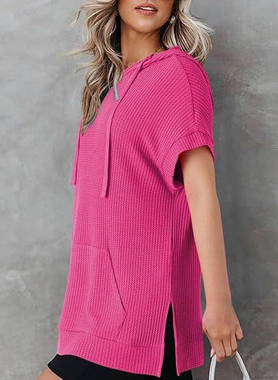 KNIT SIDE SLIT BELTED HOODIE