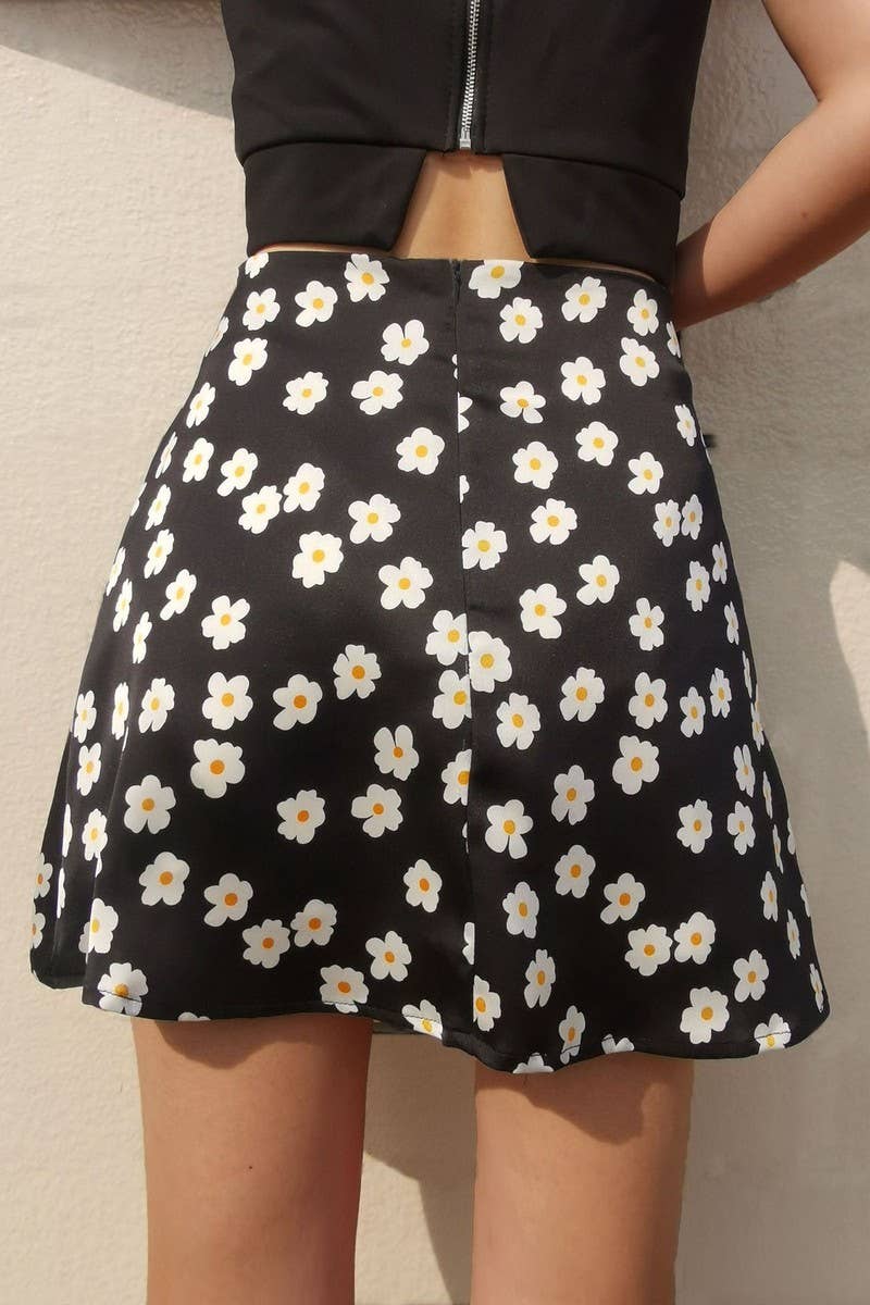 HIGH WAISTED SATIN PRINTED FLORAL LEOPARD SKIRT_CWBSS0152