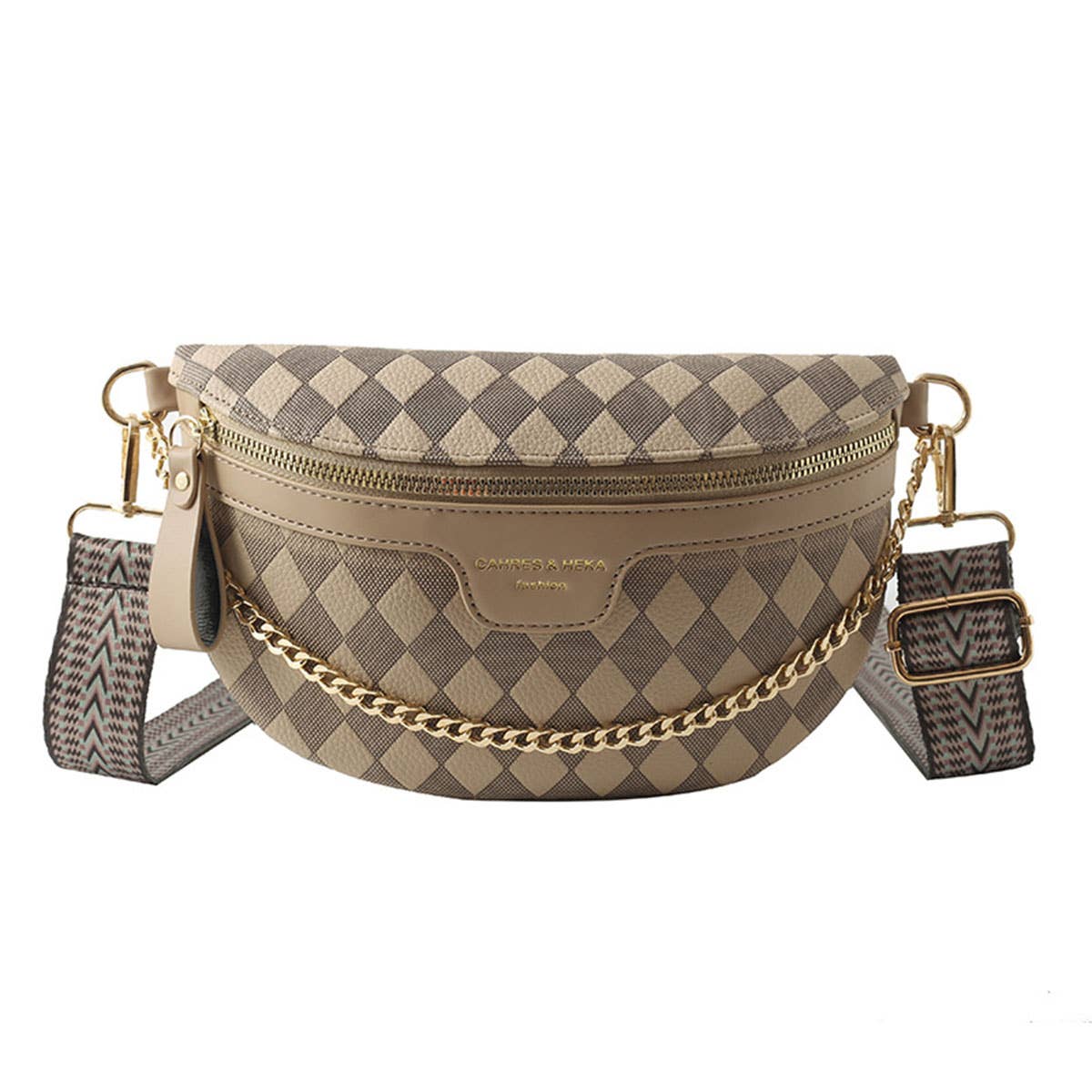 Checkered Chain Strap PU Crossbody Chest Bag_CWAB0911