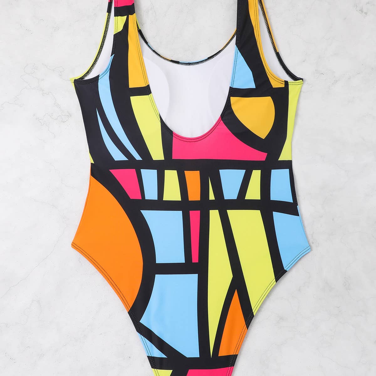 MULTICOLOR HIGH-WAISTED TANKINI SWIMSUIT