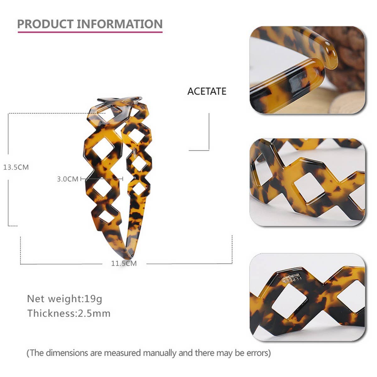 TORTOISESHELL SIMPLE ACETATE HEADBAND HAIRPIN