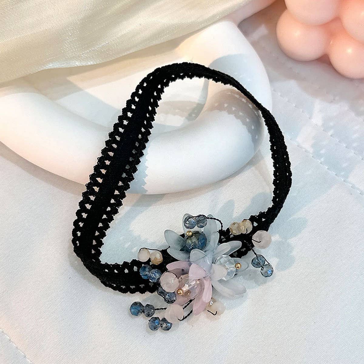 Handmade Crystal Flower Anklet Boho Fabric Design