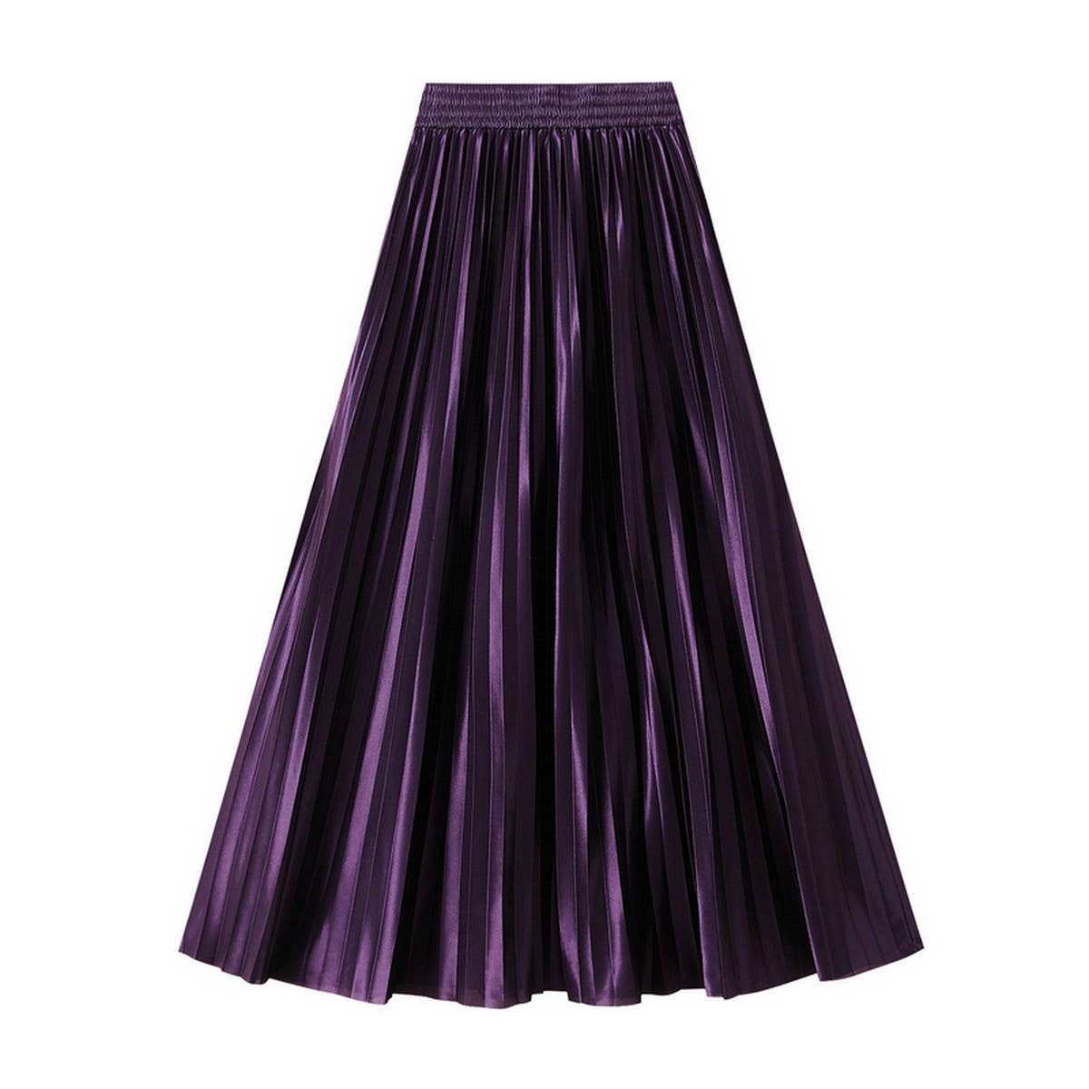 Slimming Shiny High-Waist Pleated Midi Skirt_CWBMS0329