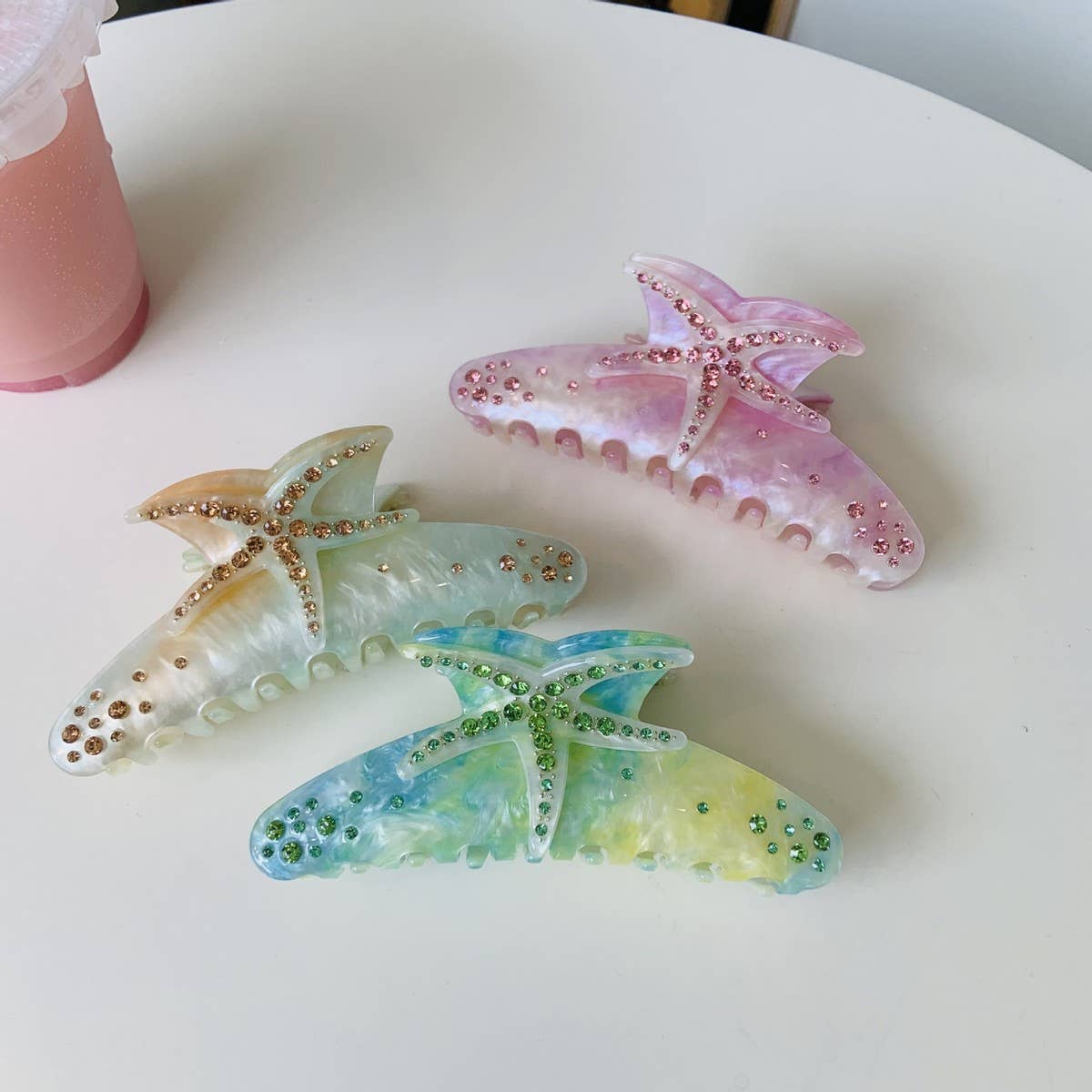 Starfish Rhinestone Hair Claw Luxe Acetate Clip_CWAHA2157
