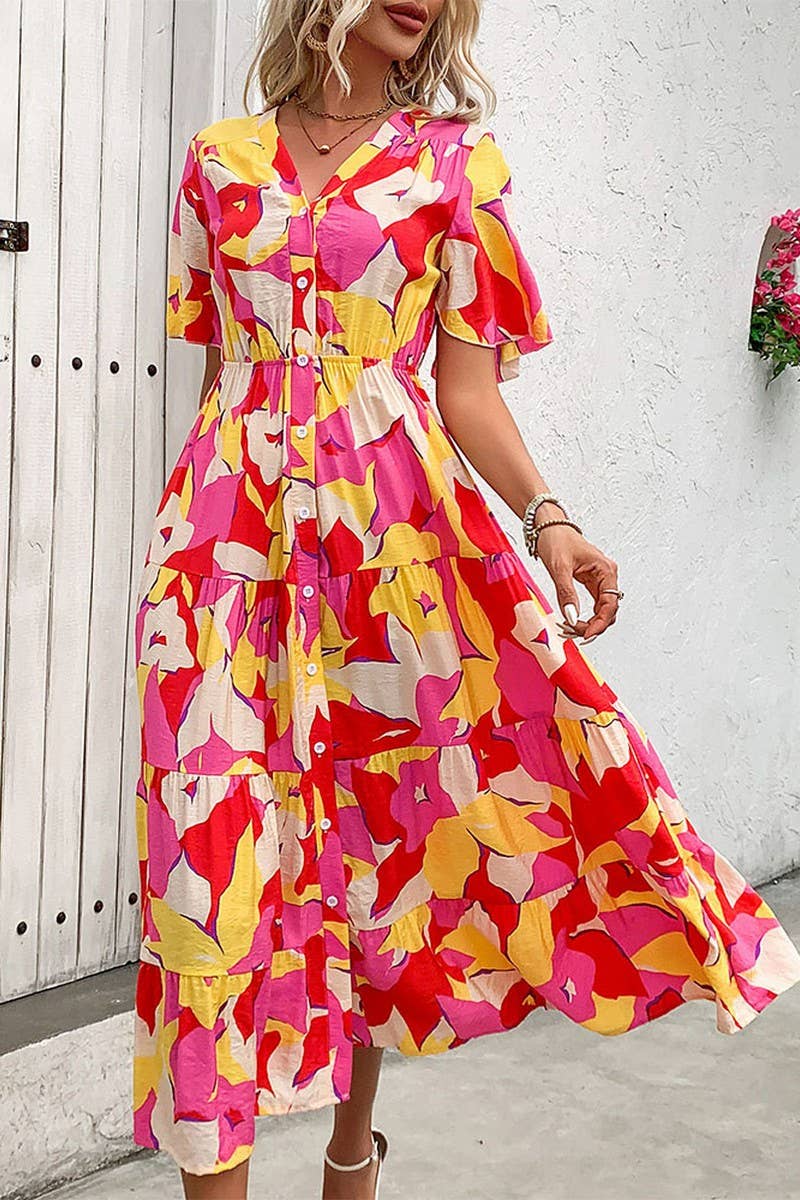 CWDMD4485_NEW SUMMER CARDIGAN PRINTED MIDI DRESS