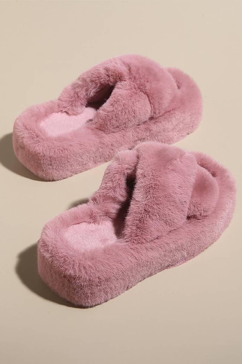 CROSS STRAP FLUFFY BEDROOM SLIPPERS